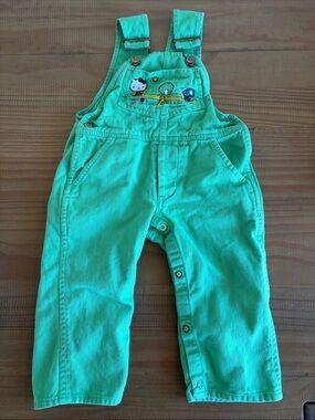 1984 vintage Green Hello Kitty Embroidered Kids Overalls